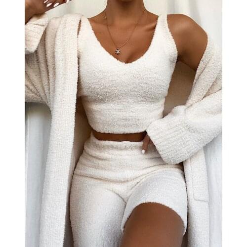 2021 New Womens Sweater 2-Piece Sexy V-Neck Strapless Vest Shorts Solid Color Sleeveless Autumn Casual Knitted Sportswear Suit
