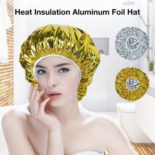 1PC Gold Silver Shower Cap Heat Insulation Aluminum Foil Hat Elastic Bathing Cap for Women Men Hair Salon Bathroom Accessories