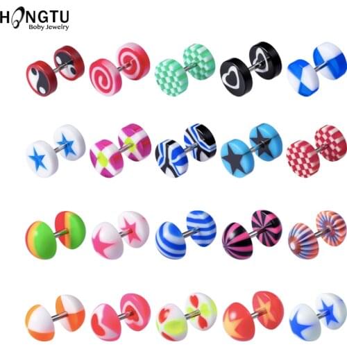 10pcs/lot Acrylic Cheater Fake Ear Plugs Colorful Faux Ear Flesh Tunnel Gauge sexy cartilage helix Stud Earrings Mix Color 16G
