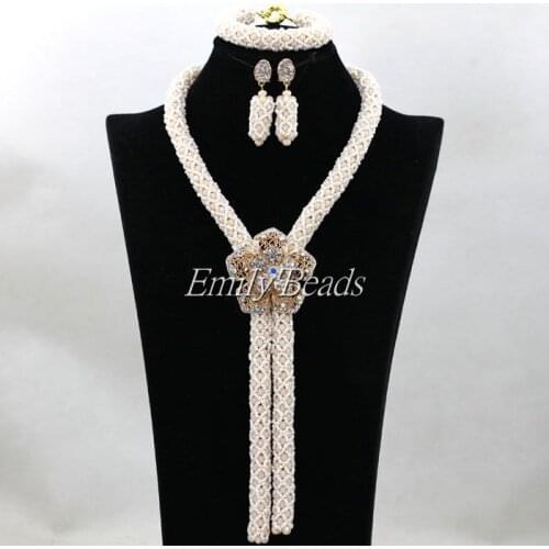 2016 Pretty Cream White/Beige Crystal Beads Party Jewelry Sets Charms Nigerian Wedding African Beads Jewelry Set New ALJ191