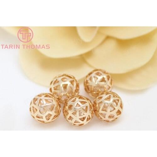 6PCS 10MM 24K Champagne Gold Color Plated Brass Round Spacer Beads Bracelet Beads High Quality Diy Jewelry Accessories