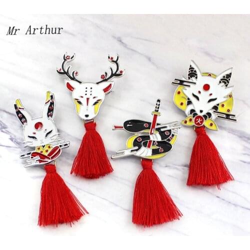 4 Styles Animal Red Towel Enamel Pin Rabbit Deer Snake Fox Badge Brooch Backpack Clothes Lapel Pin Gift for Friends