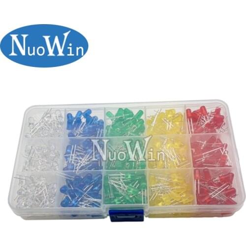 5x100pcs=500Pcs 5MM LED Diode Kit Mixed Color Red Green Yellow Blue White + BOX