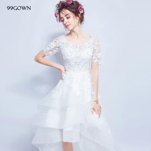 99GOWN 2021 Simple Wedding Dresses Short Sleeve Lace Satin Wedding Gown Tulle Beading A-Line Wedding Bridal Gown