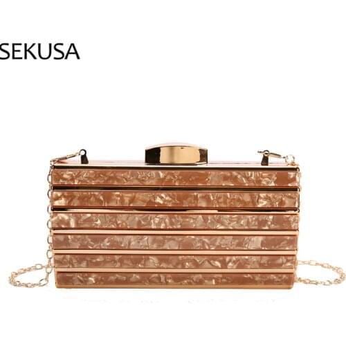 Acrylic Women Evening Bags Golden Luxury Party Wedding Bridal Day Clutch With Chain Shoulder Handbags Purse