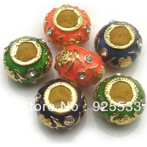 Free shipping 20pcs/lot metal big hole mix color oil drop on gold color beads rose design fit European DIY bracelet jewelry DIY