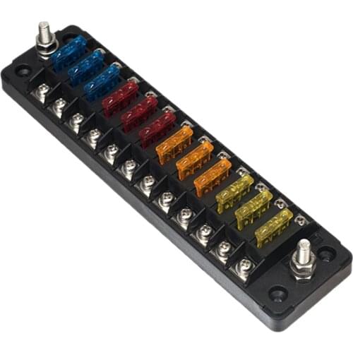 Fuse Box 12-Way Independent Positive and Negative Poles Long Non-Lighted Fuse Box