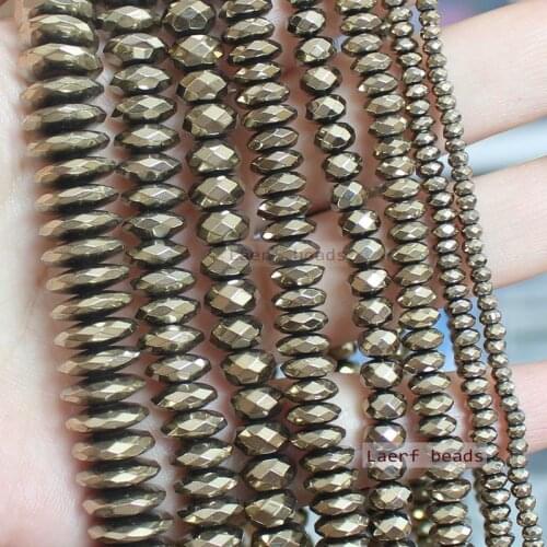 Natural Hematite Plated Pyrite Faceted Rondelle 2x3mm-3x8mm beads ,For DIYJewelry making! Mixed wholesale for all items