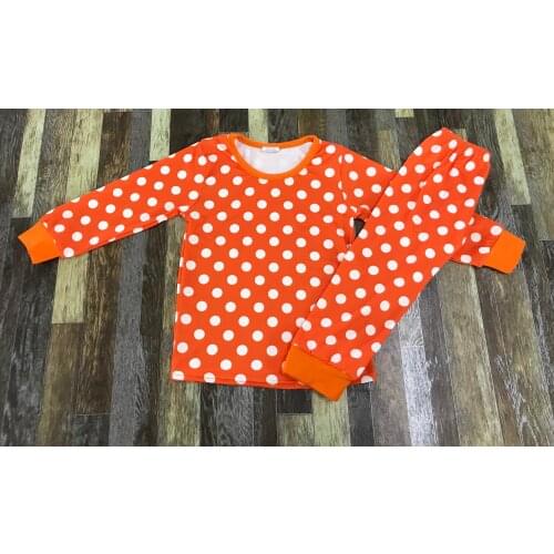 Childrens boutique clothes orange cute polka dot long sleeve round neck pajamas set