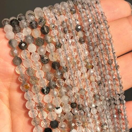 2 3 4mm Faceted Black Rutilated Quartz Gem Beads Natural Loose Stone Beads for Jewelry Making DIY Bracelet Earrings Accessories