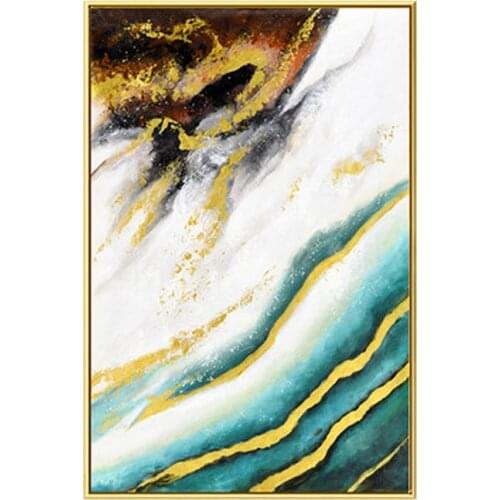 Home Decoration hand painted Modern Gold foil lines Green Canvas Paintings For Living Room Bedroom painting pciture Wall Poster