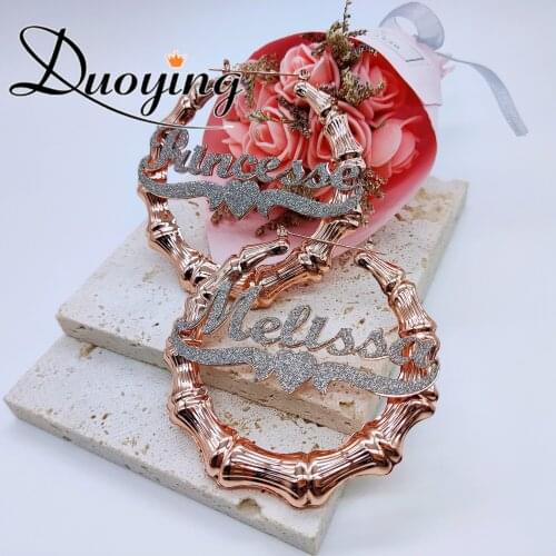 DUOYING Custom Name Bamboo Earring Personlized Shiny Letters Nameplate Custom Colorful Necklace Jewelry Set For Women Cute Gift