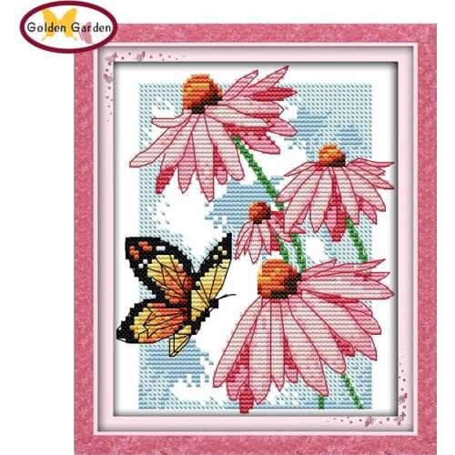 GG Butterflies Over Flowers Stamped Cross Stitch Kits Needle Craft Joy Sunday Counted Cross Stitch Patterns Kits for Home Decor