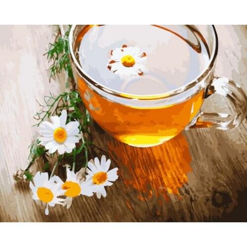 Frameless picture oil painting by numbers wall decor diy painting on canvas for home decor 4050 tea and daisy