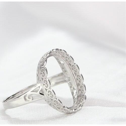 925 Sterling Silver Women Engagement Wedding Ring 13x18mm Oval Cabochon Semi Mount Ring Fit Amber Agate Turquoise Setting