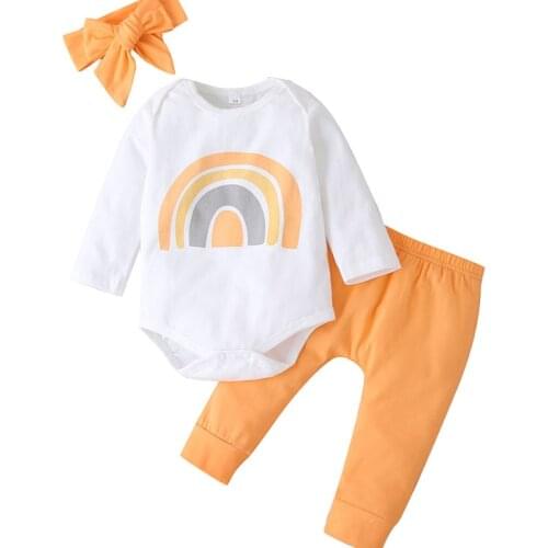 Newborn Set Baby Girls Long Sleeve Rainbow Bodysuits Pants Headband Spring Autumn 3Pcs outfits 2020 Infant Clothing