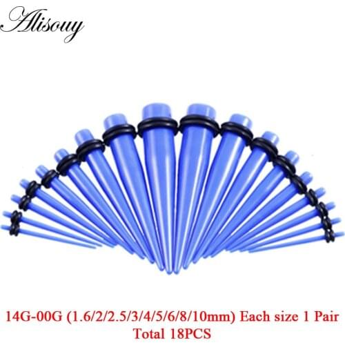 Alisouy 18PCS/Lot Ear Stretcher Expander Gauge 00G-14G Kit Ear Tunnel Plugs Set Ear Body Piercing Jewelry 15 Colors wholesale