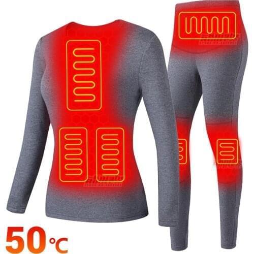 Women Winter Electric Heated Underwear Set Motorcycle Jacket Moto USB Battery Powered Fleece Thermal Long Johns Tops Pants