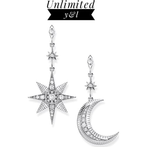 Moon Star Drop Earrings 925 Sterling Silver Rose Gold Color Boho Blue Stone Dangle Earring Jewelry Women Men Thomas 2020 Summer