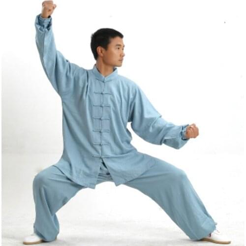 Long Sleeve Linen Kung Fu Uniform Men Taijiquan Stage Costume Wushu Clothing Martial Arts Suit Tai Chi Sets Cloth 90