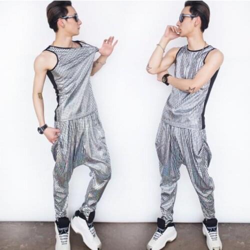 Original colete masculino men vest set clothing Hip hop Street Jazz personalized singer dance stage street star style dress