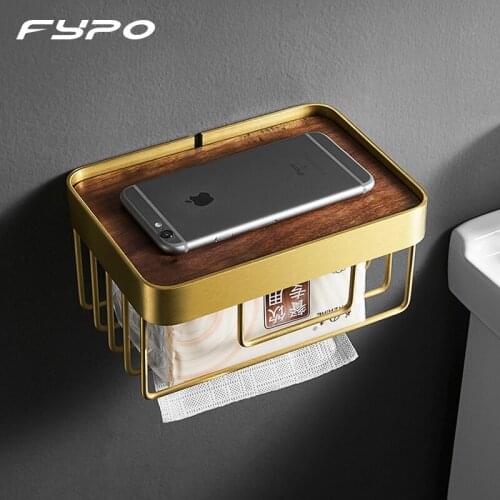 Fypo Wall Mounted Toilet Paper Holder Bathroom Shelf Gold Tissue Paper Shelf Cosmetic Shampoo Storage Rack Bathroom Accessories