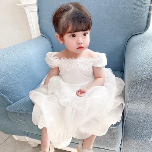 Baby girl clothes new puff cake one-shoulder princess dress sweet full moon dress toddler girl clothes dress baby girl dress 0-5