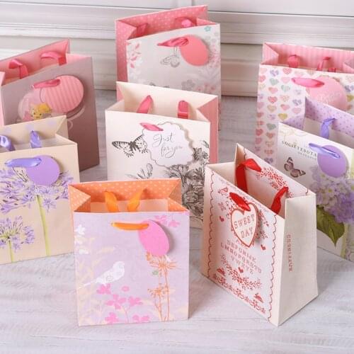 Flower ribbon gift bag with paper tag flower party bag wedding birthday accessories