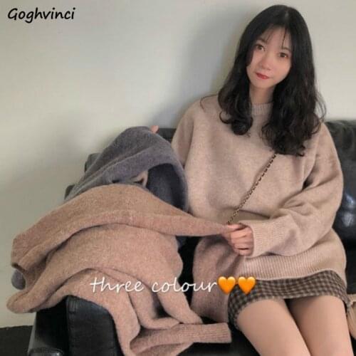 Women Pullovers Solid O-neck Basic All-match Retro Japanese Style Student Loose Lazy Ins High Quality Popular OL Females Sweater