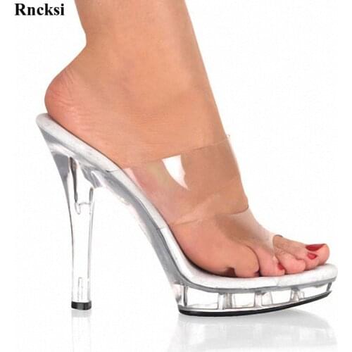 Rncksi New Open Toe High-Heeled Shoes 13cm Transparent PVC Crystal Womens Slippers 5 Inch Unusual High Heel Sandals