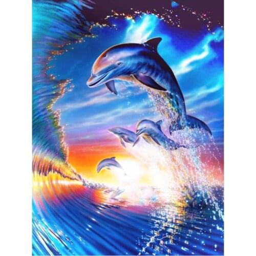 Diy Dolphins Diamond Embroidery Painting Ocean Wave Mosaic Rhinestone Sticker Wall Decor New Arrival Puzzle Picture Diamond Dot