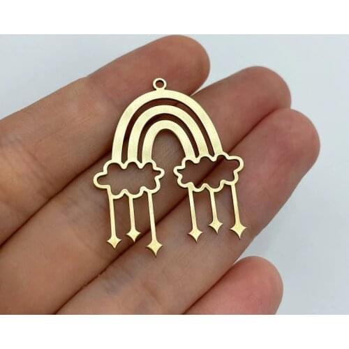 2pcs Brass Rainbow Charm, Rainbow Pendant, Cloud Charm, Cloud Rainbow Arch Stars Drop Earring Charm Jewelry Supplies