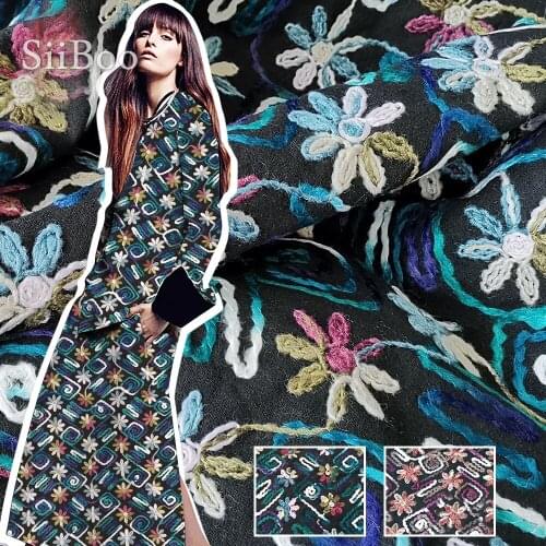 Blue purple floral embroidered woolen fabric for winter coat dress thick blended fabric tissue tela tejido for sewing SP4273