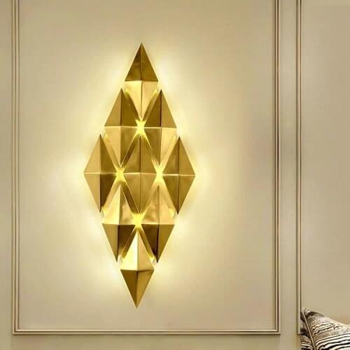 Modern Luxury Golden Plated Matte Bronze Wall Lamp with G9 LED Warm Light Background Rhombus Wall Light Bedroom Living Room