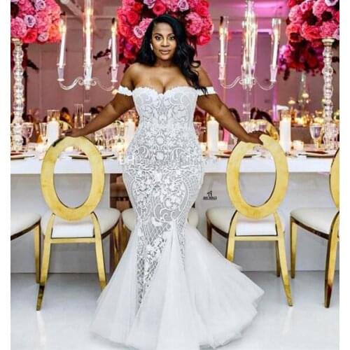 South African Wedding Dresses Mermaid Off The Shoulder Tulle Lace Plus Size Boho Vestido De Noiva Wedding Gown Bridal Dresses