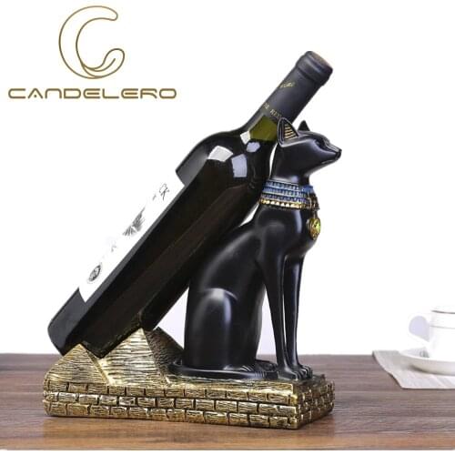 Ornaments Home 25cm Resin Egyptian Cat God Dog Statues Sculptures Wine Rack Animal Bottle Holder European Decoration Hogar Black