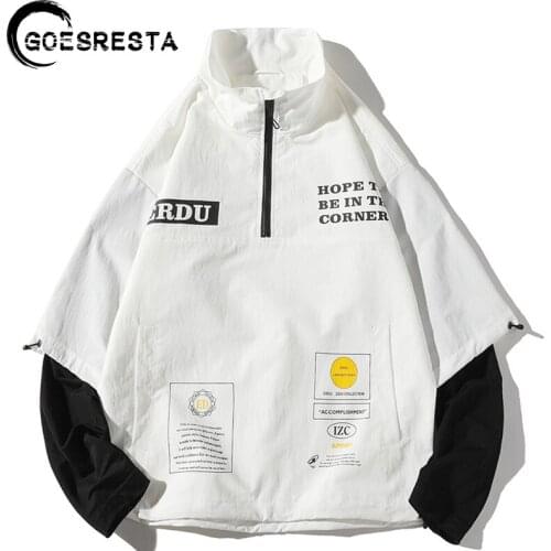 Hip Hop Streetwear Men Jackets Autumn Splicing Printing Pullover Coat Oversize Harajuku Fashion Loose Casual Jacket Men S-3XL