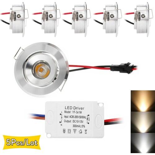 5Pcs Mini LED COB Recessed Ceiling Light Downlight Panel Lamp AC 85V-265V 110V 220V 3W Super Bright for Home Living Room Kitchen