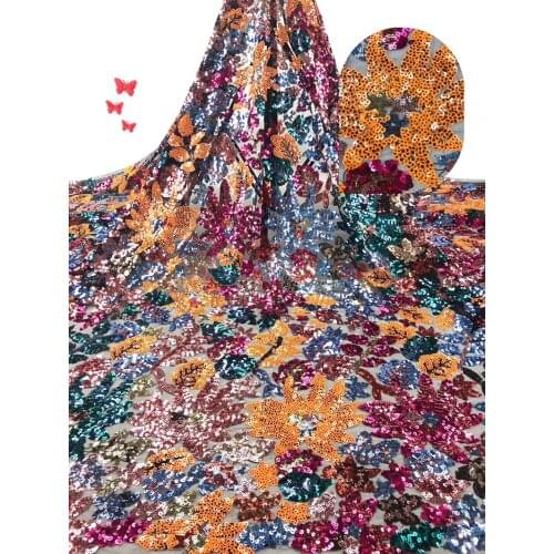 High quality 2021 tulle sequins French Nigerian lace fabric embroidered African lace fabric womens dress JJ0015