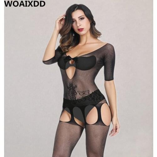 XXXL Plus Size Open Crotch BodyStockings Sexy Open Bra Printed Lace Pantyhose Adult Female Erotic Underwear Porno Bodysuits
