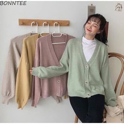 Sweaters Women Loose V-Neck Casual All-match Stylish Student Lazy Autumn New Korean Style Knitting Female Cardigan Popular Soft