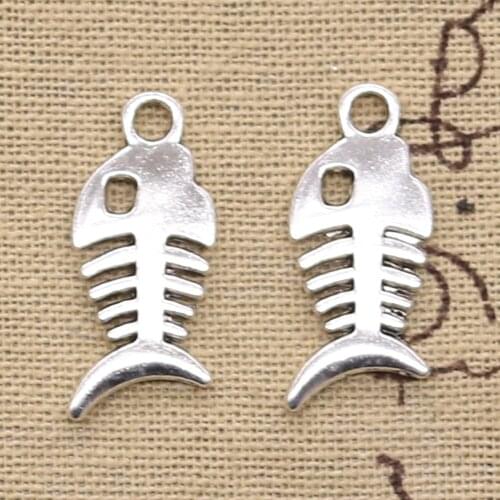 10pcs Charms Double Sided Fish Bone 27x12mm Antique Making Pendant fit,Vintage Tibetan Silver color,DIY Handmade Jewelry