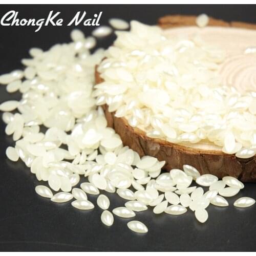 1000pcs/lot 4x6mm Beige Flat back Half Horse Eye ABS Imitation Pearl Nail Art DIY Decoration Beads