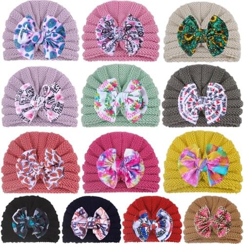 12 Pcs Autumn and Winter Knitted Hat Childrens Hat Bows Wool Caps Baby Hat Turban Hat Baby Beanie Caps Boys Girls Headwraps