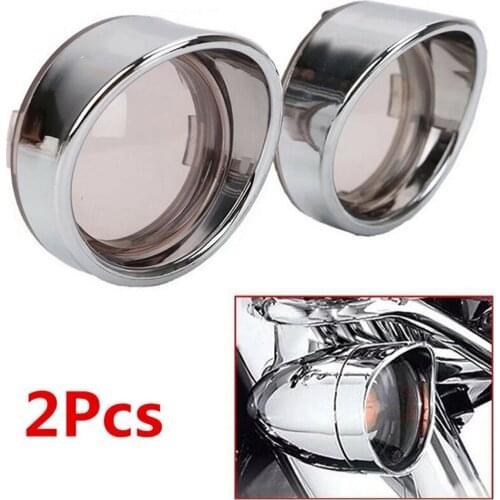 2Pcs Chrome Visor-Style Turn Signal Light Bezels Tint Smoke Lens for Harley Sportster Dyna Touring Softail Road King FLHX