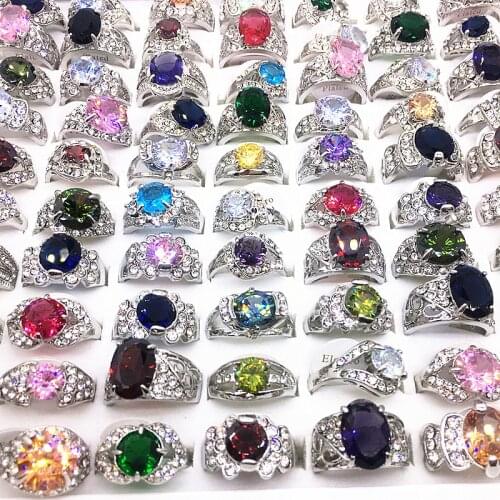 20pcs/Lot Women Rings Luxuriou Silver Color Zircon Rhinestone Shining Fashion Jewelry Ring Wedding Engagement Bands Wholesale
