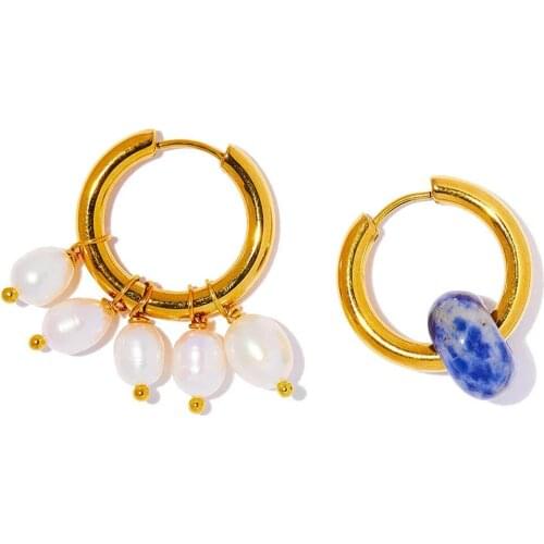 2021 boho malachite Store Earring freshwater pearl beads Mismatched jade stainless steel hoop earrings women earrings jewelry