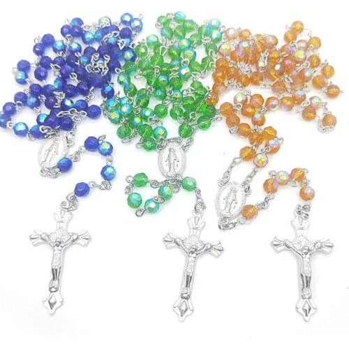 5Styles Cross Pendant Necklace Madonna Christ Rosary Necklace Ladies Men Crystal Rosary Beads Catholic Prayer Jewelry Religious