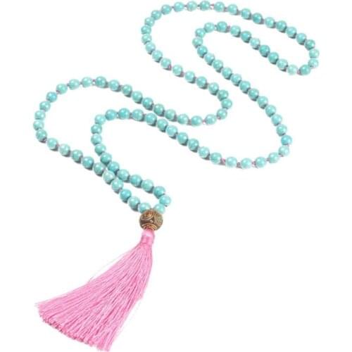 6MM turquoise Gemstone 108 Beads Tassel Mala Necklace cuff Tibet silver Wristband new Chakas Lucky pray yoga Handmade Grade