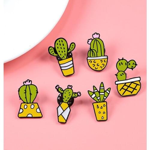 6pcs/set Cartoon Cactus Enamel Pin Green Potted Plant Brooches Women Men Jackets Lapel Collar Pins Badge Collection Jewelry Gift